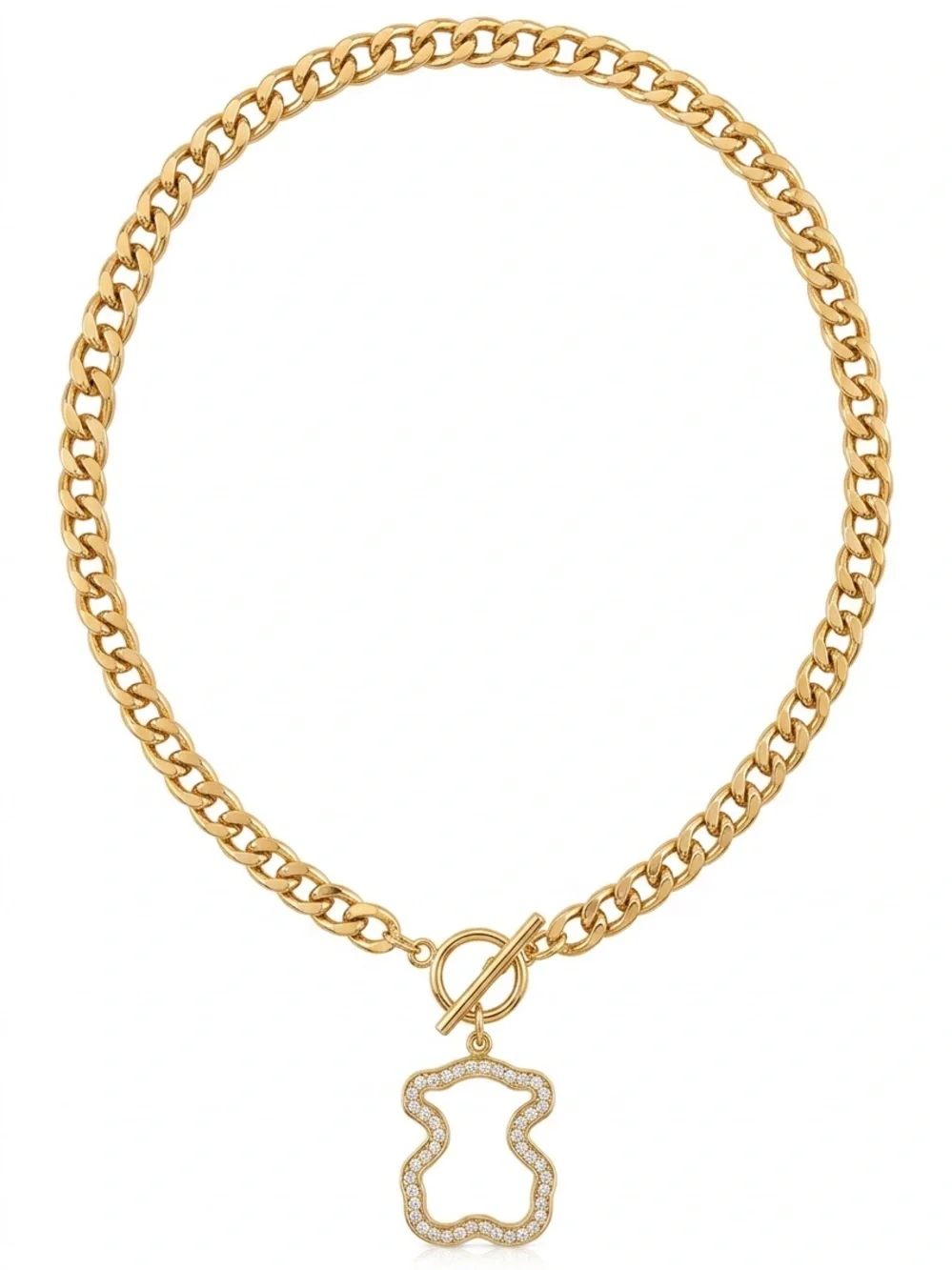 Gold Crystal Bear Pendant Chain Necklace - Women Jewelry
